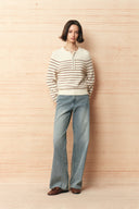 Rhea Striped Henley Sweater in Wool Blend