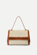 Rialto Double Flap Clasp Handbag in Nappa Leather and Water Resistant Canvas