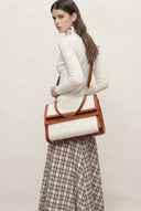 Rialto Double Flap Handbag in Nappa Leather & Water-Resistant Canvas