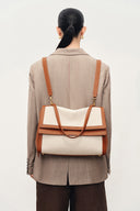 Rialto Double Flap Handbag in Nappa Leather & Water-Resistant Canvas