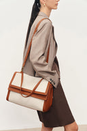 Rialto Dubbele Klep Handtas in Nappa Leer & Waterbestendig Canvas