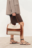 Rialto Dubbele Klep Handtas in Nappa Leer & Waterbestendig Canvas