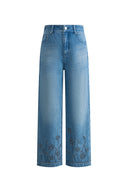 Rodeo Embellished Crop Jeans in Cotton Denim