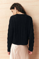 Rosalie Handworked Floral Sweater in Wool Cotton Blend
