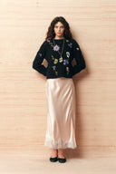 Rosalie Handworked Floral Sweater in Wool Cotton Blend