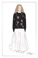 Rosalie Handworked Floral Sweater in Wool Cotton Blend