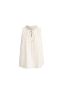 Rosalind Ruffle Neck Tie Front Sleeveless Top in Lightweight Lyocell Fabric