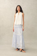 Rosalind Ruffle Neck Tie Front Sleeveless Top in Lightweight Lyocell Fabric