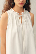 Rosalind Ruffle Neck Tie Front Sleeveless Top in Lightweight Lyocell Fabric