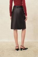 Saga Croc Embossed Belted Midi Skirt in Faux Leather