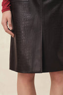 Saga Croc Embossed Belted Midi Skirt in Faux Leather