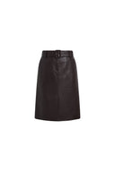Saga Croc Embossed Belted Midi Skirt in Faux Leather