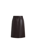 Saga Croc Embossed Belted Midi Skirt in Faux Leather