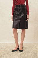 Saga Croc Embossed Belted Midi Skirt in Faux Leather