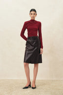 Saga Croc Embossed Belted Midi Skirt in Faux Leather