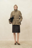 Saga Croc Embossed Belted Midi Skirt in Faux Leather