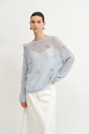 Sally Hand Crochet 3D Floral Camellia Sweater in Mohair Blend