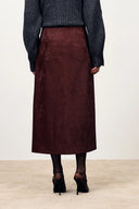 Scirocco Burgundy Midi Skirt in Faux Snake Skin Leather