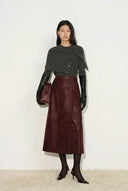 Scirocco Burgundy Midi Skirt in Faux Snake Skin Leather