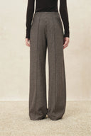 High waisted wide leg plaid wool blend pants with crisp front seams