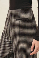 Black and white plaid high waisted wide leg wool blend pants with contrast welt pocket