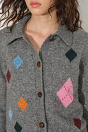 Sidonie Argyle Lapel Cardigan in Wool Blend