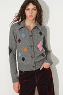 Sidonie Argyle Lapel Cardigan in Wool Blend