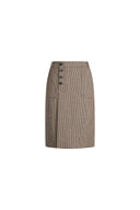 Houndstooth pencil skirt with asymmetric button placket and workwear pocket