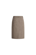 Houndstooth wool blend pencil skirt with asymmetric placket and hem slit