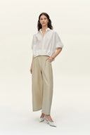 Sienna Airy Drawstring Barrel Leg Pants in Cotton Blend