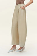 Sienna airy drawstring barrel leg pants in a lightweight cotton blend with curved wide legs and side pockets