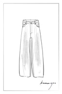 Sketch of cotton blend barrel leg pants with a drawstring waist and curved wide legs