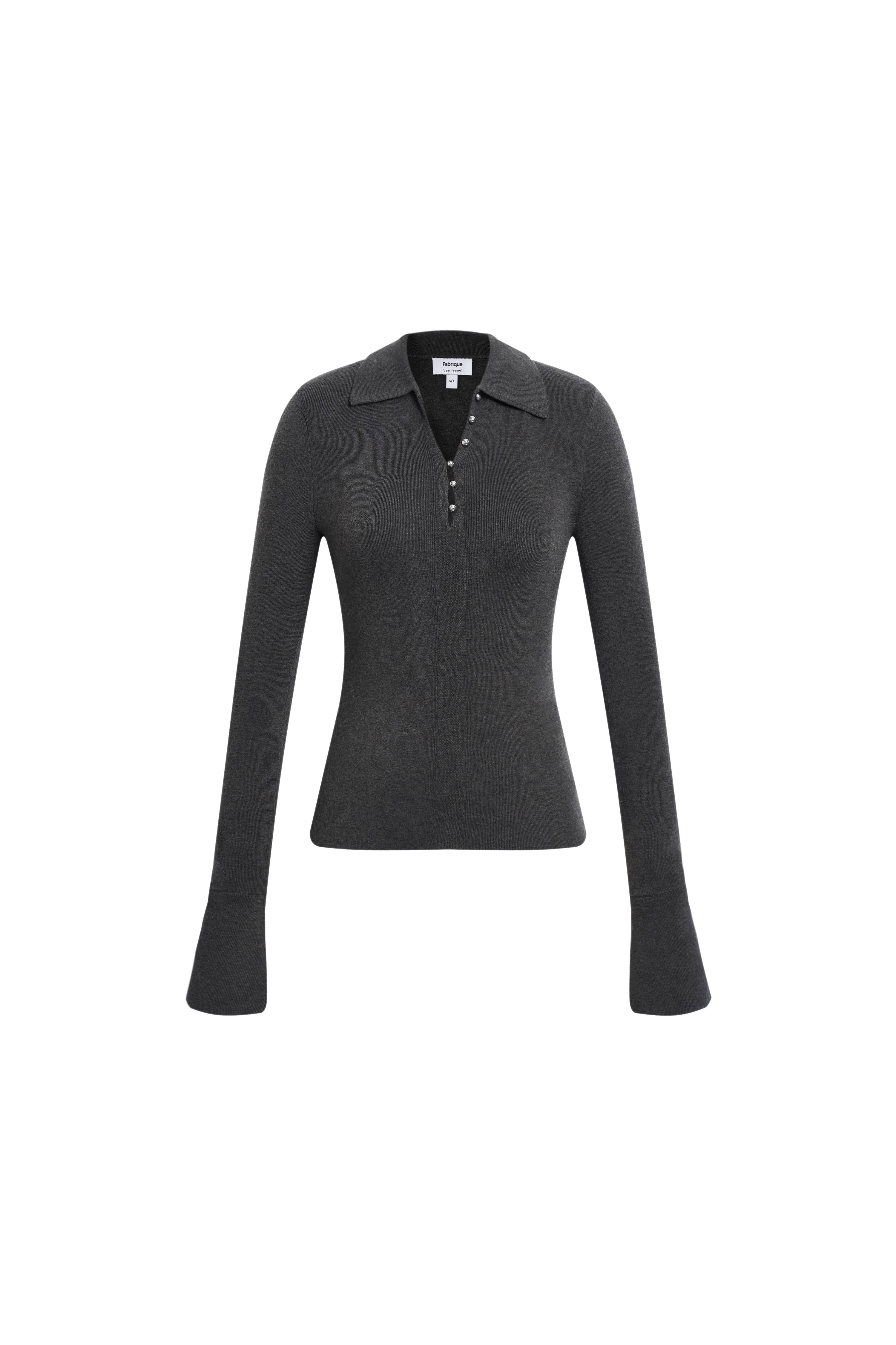 Silvia Metallic Button Polo Top in Stretch Knit – fbrq.com