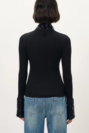 Silvia Sequin Embellished Fitted Top in Wool Blend