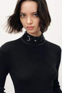 Silvia Sequin Embellished Fitted Top in Wool Blend