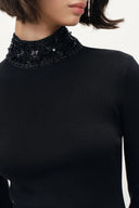Silvia Sequin Embellished Fitted Top in Wool Blend