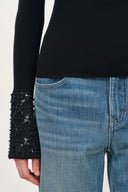Silvia Sequin Embellished Fitted Top in Wool Blend