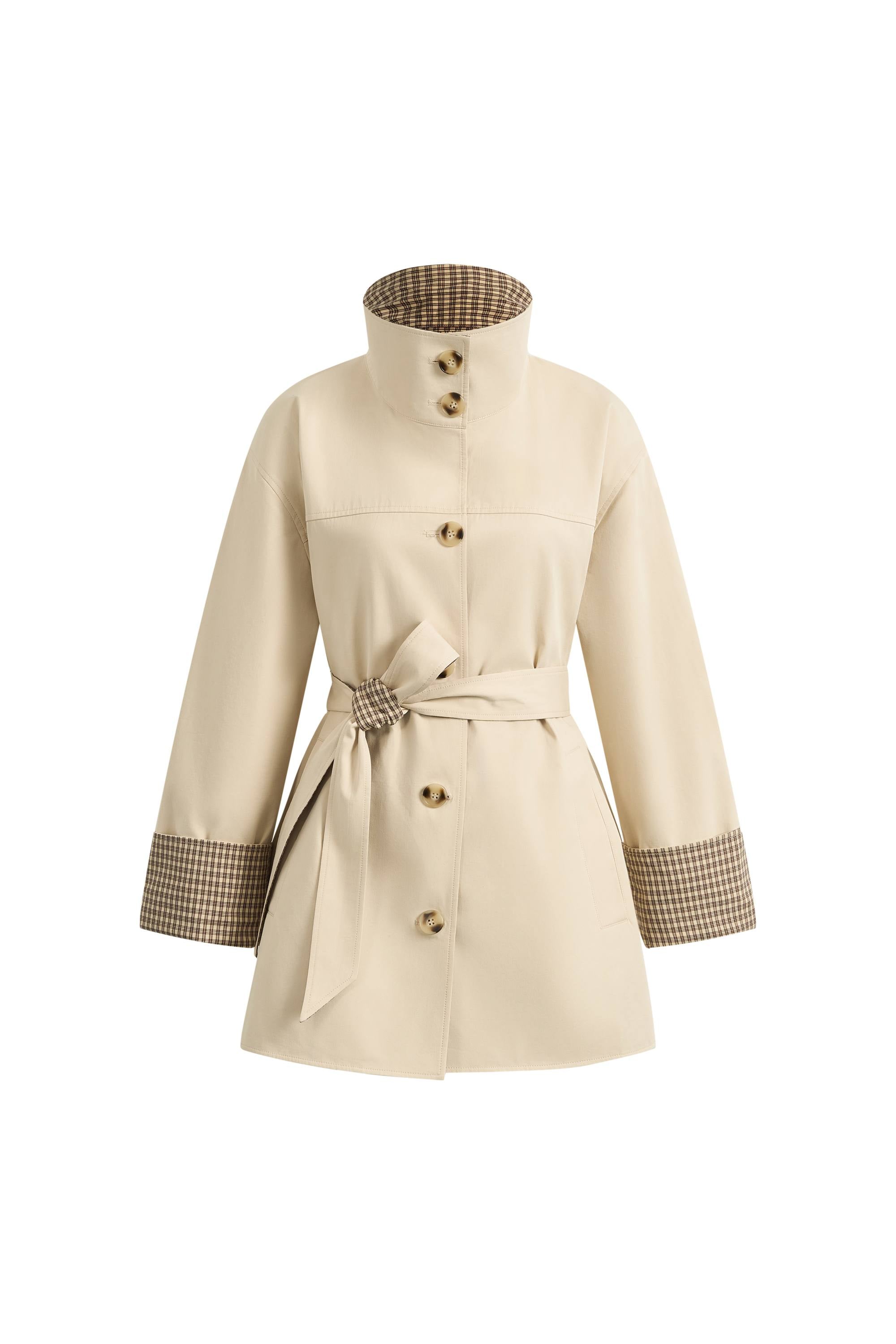 Sita Check Panel Belted Cropped Trench Coat In Trench Cotton