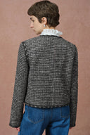 Sloane Double Breasted Metallic Trim Tweed Jacket in French Bouclé