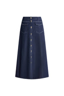 Sloane Tencel Midi Skirt in Lightweight Cotton Denim