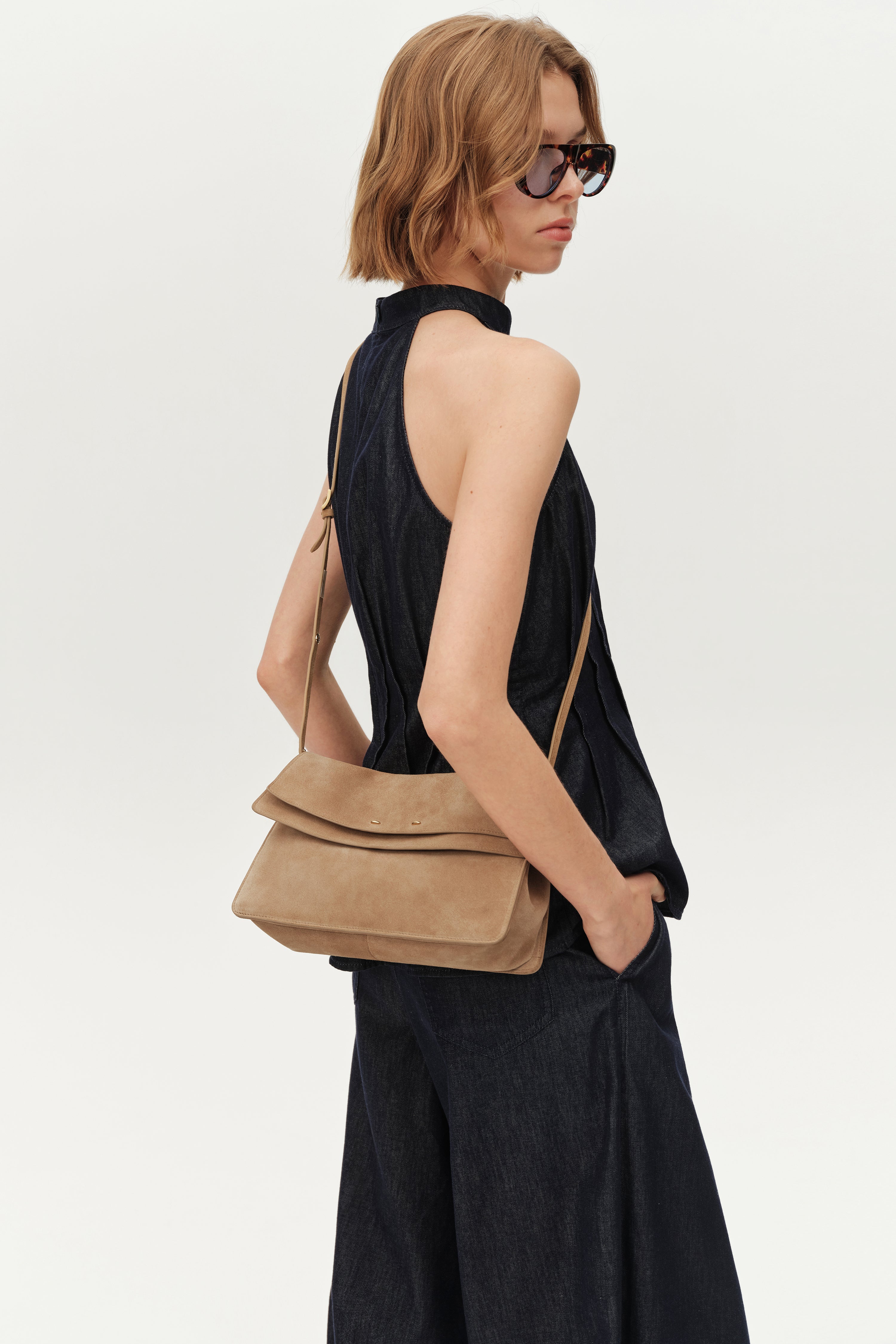 Soft Rialto Double-Flap Shoulder Bag in Soft Velvety Suede – fbrq.com