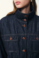 Solene Utility Style Fitted Denim Jacket in Hemp-Blend Denim