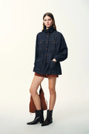 Solene Utility Style Fitted Denim Jacket in Hemp-Blend Denim