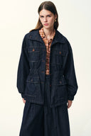 Solene Utility Style Fitted Denim Jacket in Hemp-Blend Denim