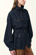 Solene Utility Style Fitted Denim Jacket in Hemp-Blend Denim