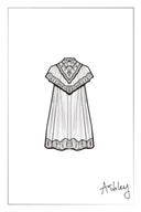 Sophia Lace Embroidery Capelet Short Sleeve Dress in Silk Blend Crinkled Georgette