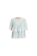 Sophia Lace Embroidery Summer Cape Short Sleeve Blouse in Silk Blend Crinkled Georgette