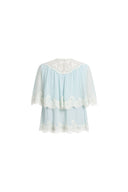 Sophia Lace Embroidery Summer Cape Short Sleeve Blouse in Silk Blend Crinkled Georgette