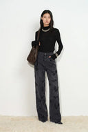 Star Hand Beaded Rose Embellishment Straight Leg Jeans in Beaded Cotton Denim