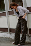 Star Hand Beaded Rose Embellishment Straight Leg Jeans in Beaded Cotton Denim